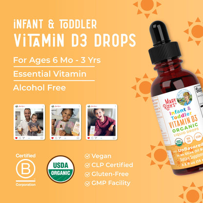 MaryRuth Organics USDA Organic Vitamin D Drops D3 for Infants & Toddlers | Sugar Free, Gluten Free, Non-GMO