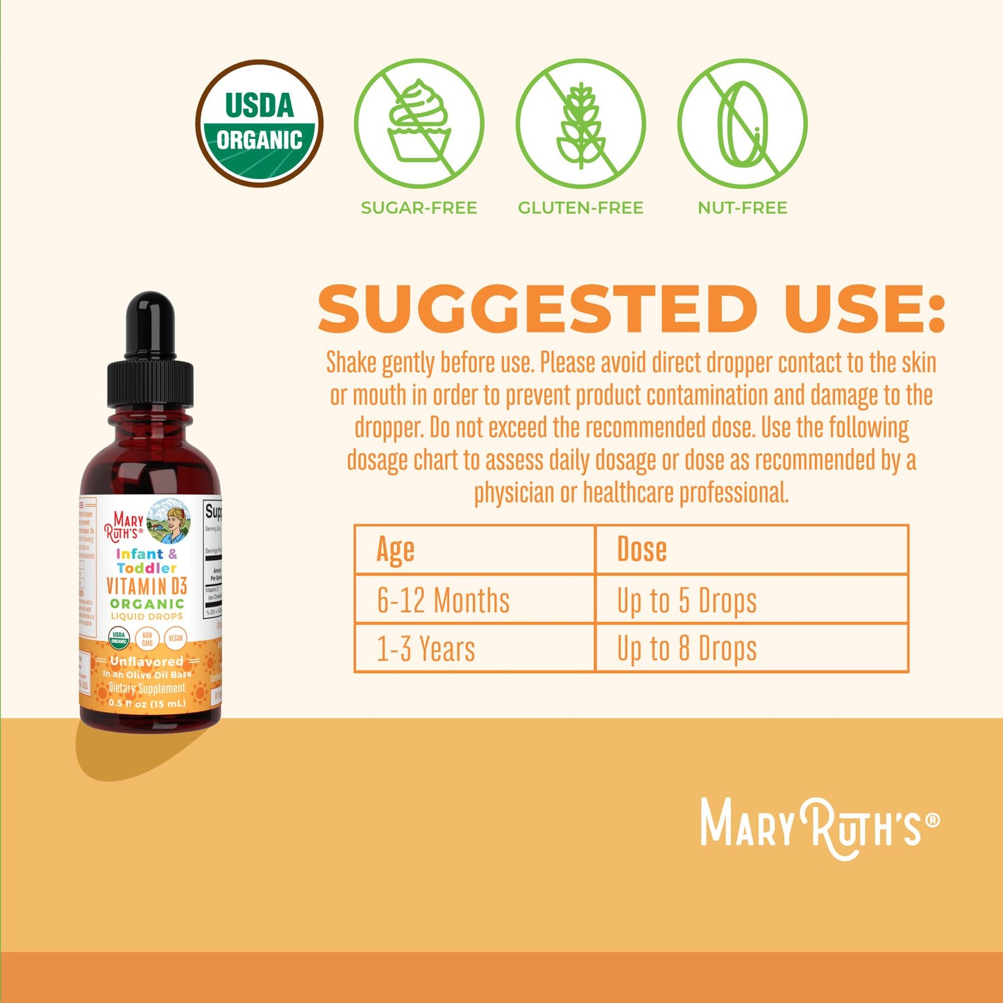 MaryRuth Organics USDA Organic Vitamin D Drops D3 for Infants & Toddlers | Sugar Free, Gluten Free, Non-GMO