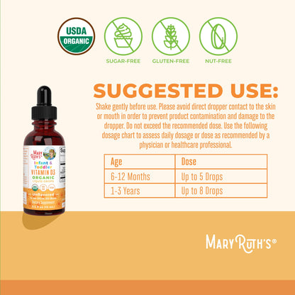 MaryRuth Organics USDA Organic Vitamin D Drops D3 for Infants & Toddlers | Sugar Free, Gluten Free, Non-GMO