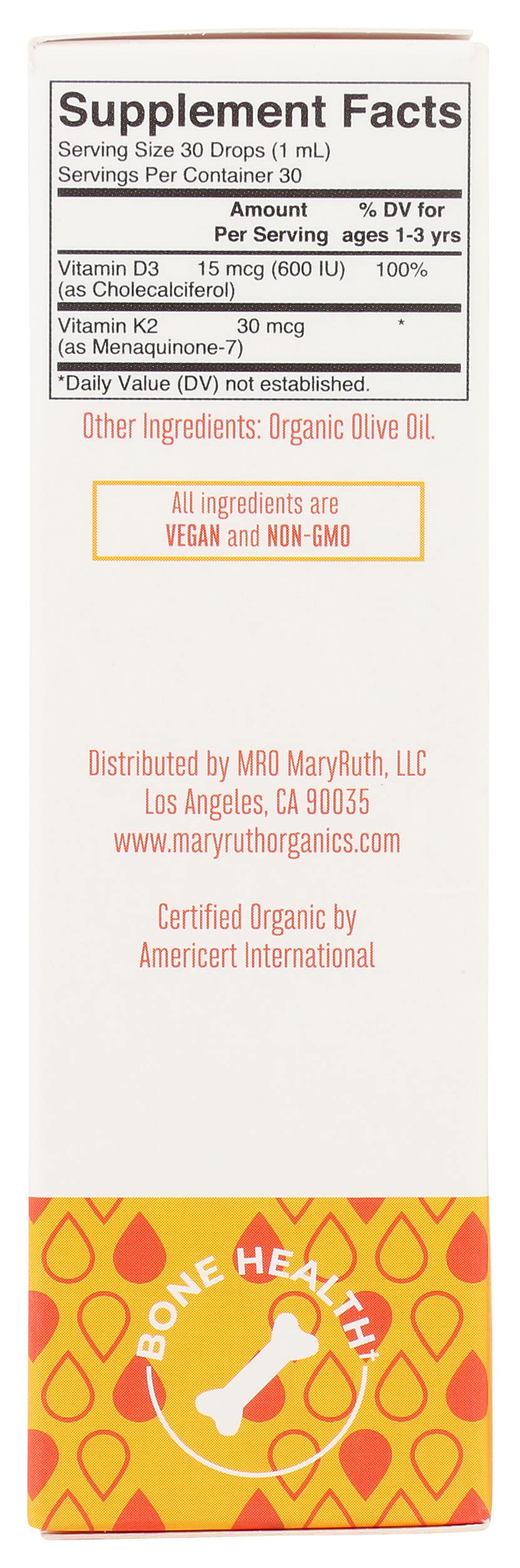 MaryRuth Organics D3 + K2 Drops for Toddlers | Vegan, Gluten Free | 1 fl oz
