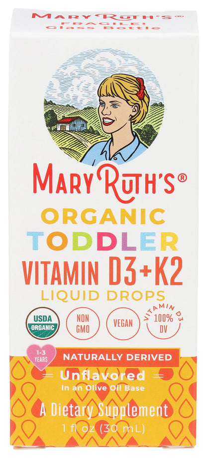 MaryRuth Organics D3 + K2 Drops for Toddlers | Vegan, Gluten Free | 1 fl oz