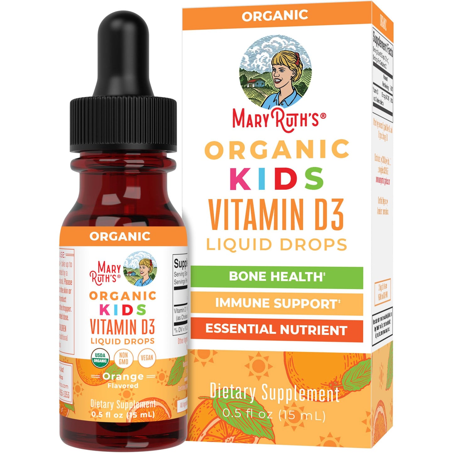 MaryRuth Organics USDA Organic Vitamin D3 Liquid Drops for Kids – 640 IU per Serving | Immune Support & Bone Health | Ages 4–13 | 0.5 oz, 30 Servings