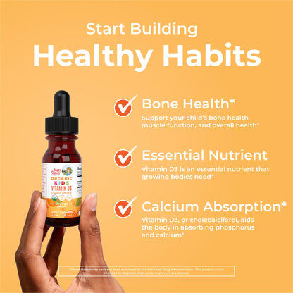 MaryRuth Organics USDA Organic Vitamin D3 Liquid Drops for Kids – 640 IU per Serving | Immune Support & Bone Health | Ages 4–13 | 0.5 oz, 30 Servings