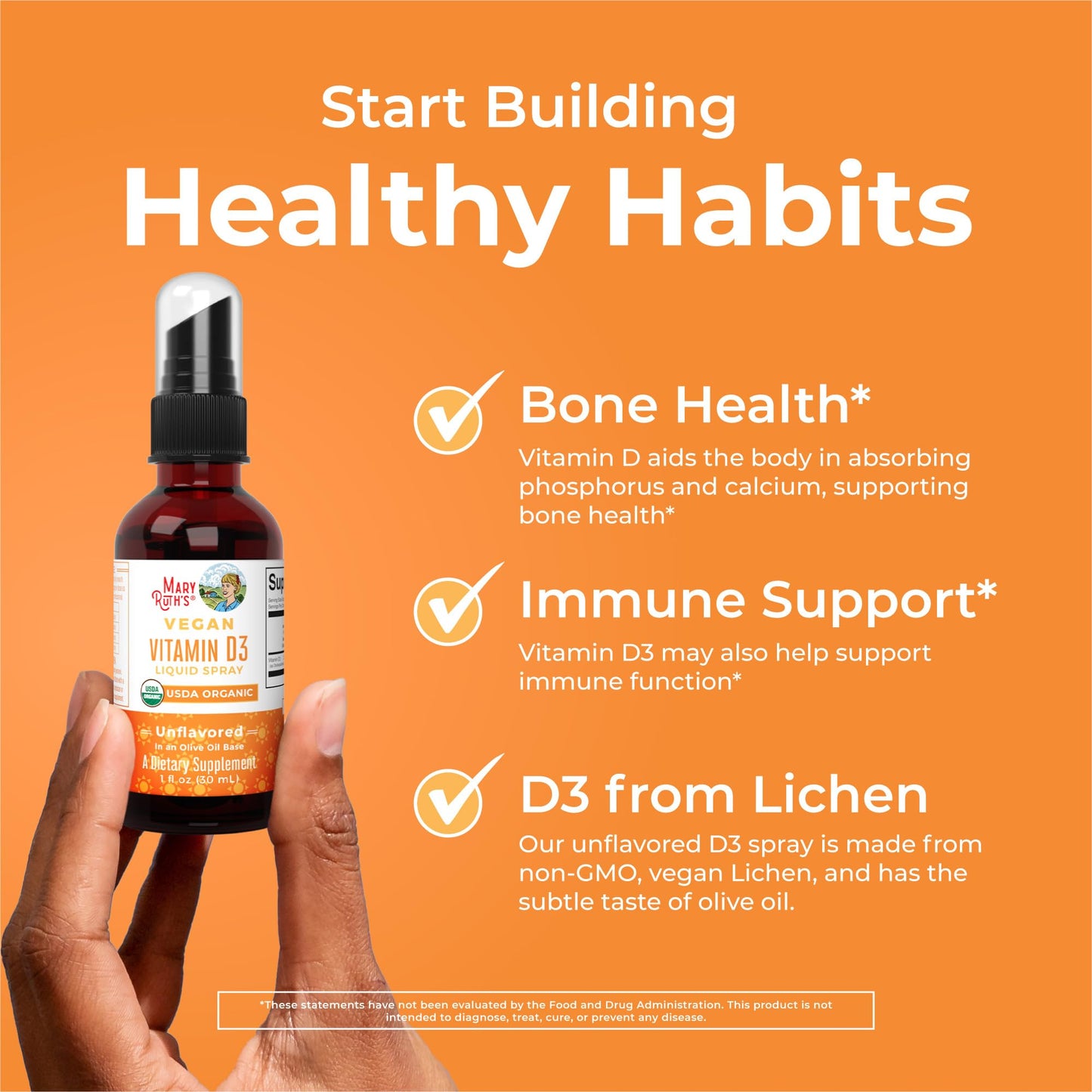 MaryRuth Organics Vitamin D USDA Organic | VIT D3 Liquid | Sugar Free | Liquid VIT D Spray Immune Support for Adults & Kids | Bone Health| Vegan | Gluten Free | Non-GMO | 30 Servings