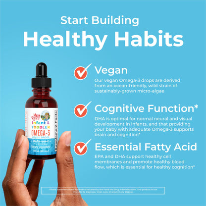 MaryRuth Organics Infant & Toddler Omega-3 Liquid Drops – 200mg DHA / 2mg EPA per Serving | Unflavored | 1 fl oz
