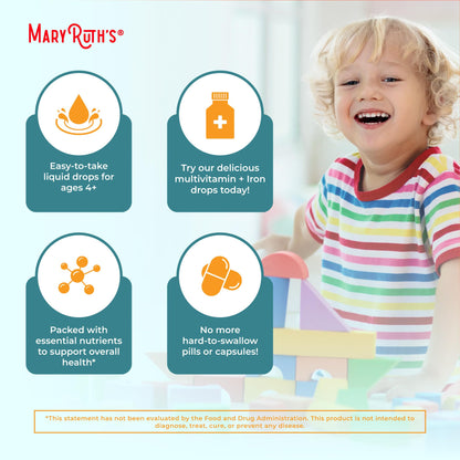 MaryRuth Organics Toddler Multivitamin Drops with Iron | USDA Organic | 2 oz