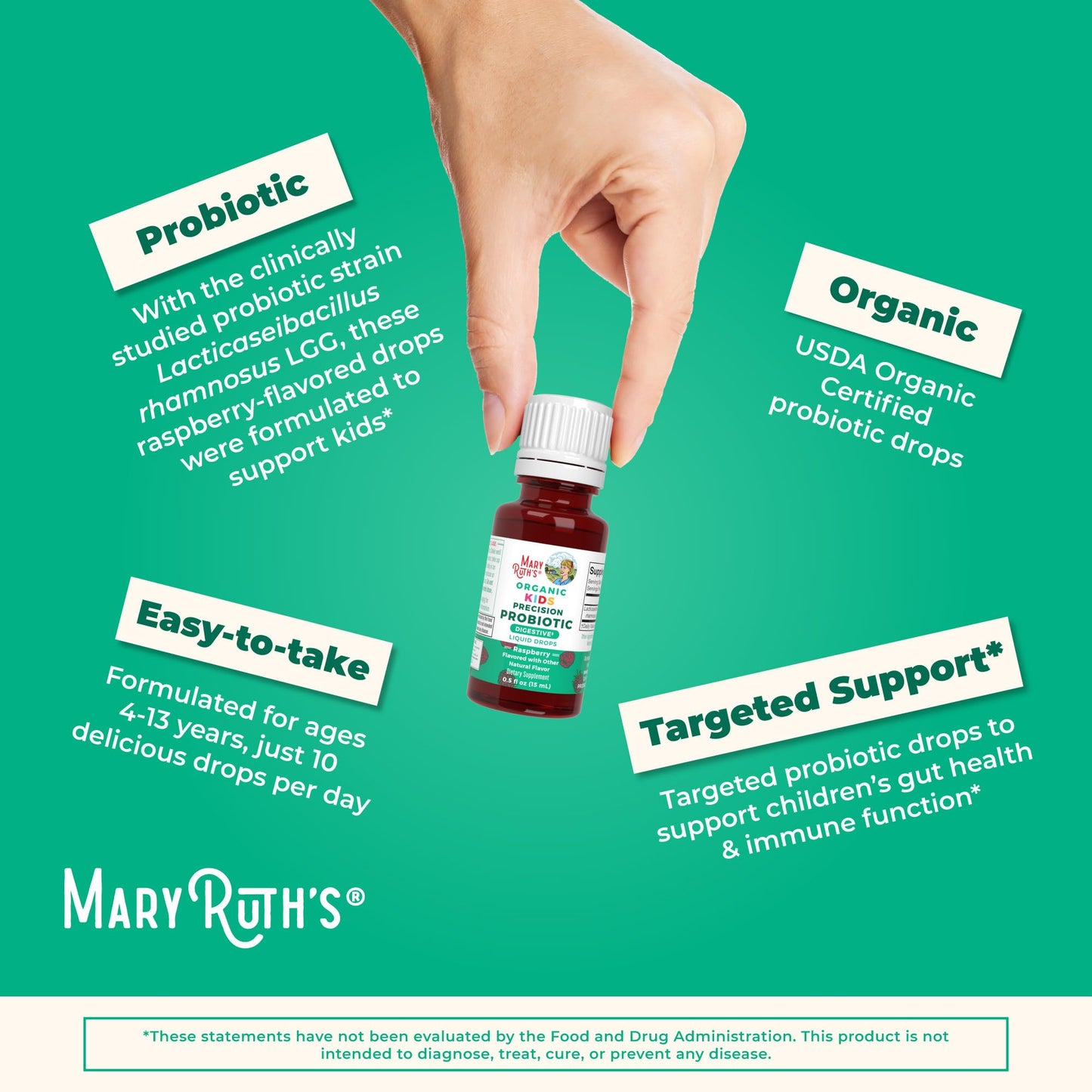 MaryRuth Organics USDA Organic Liquid Kids Probiotic Drops – Digestive Health, Immune Support, Vegan & Non-GMO | 30 Servings