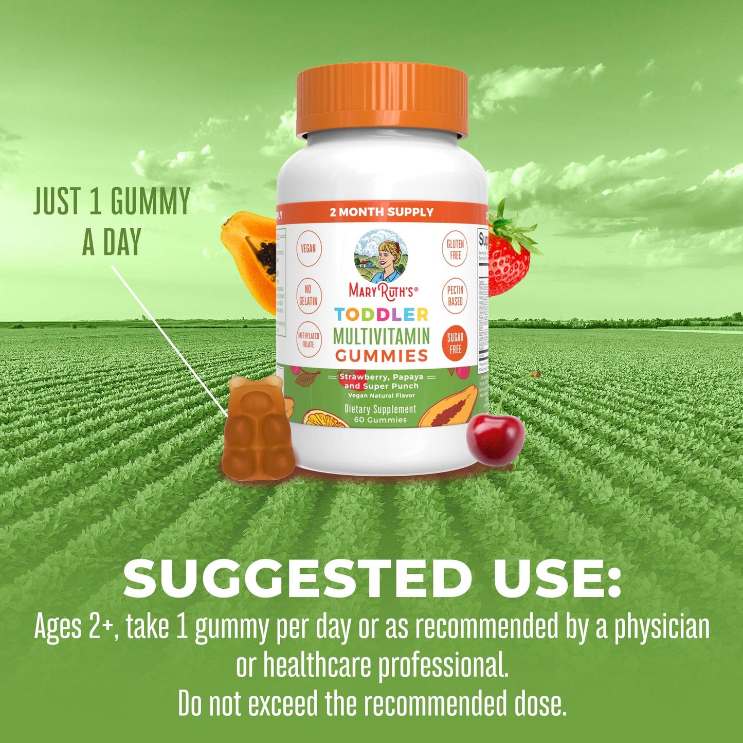MaryRuth Organics Toddler Multivitamin Gummies – Sugar Free, Vegan, 60 Count