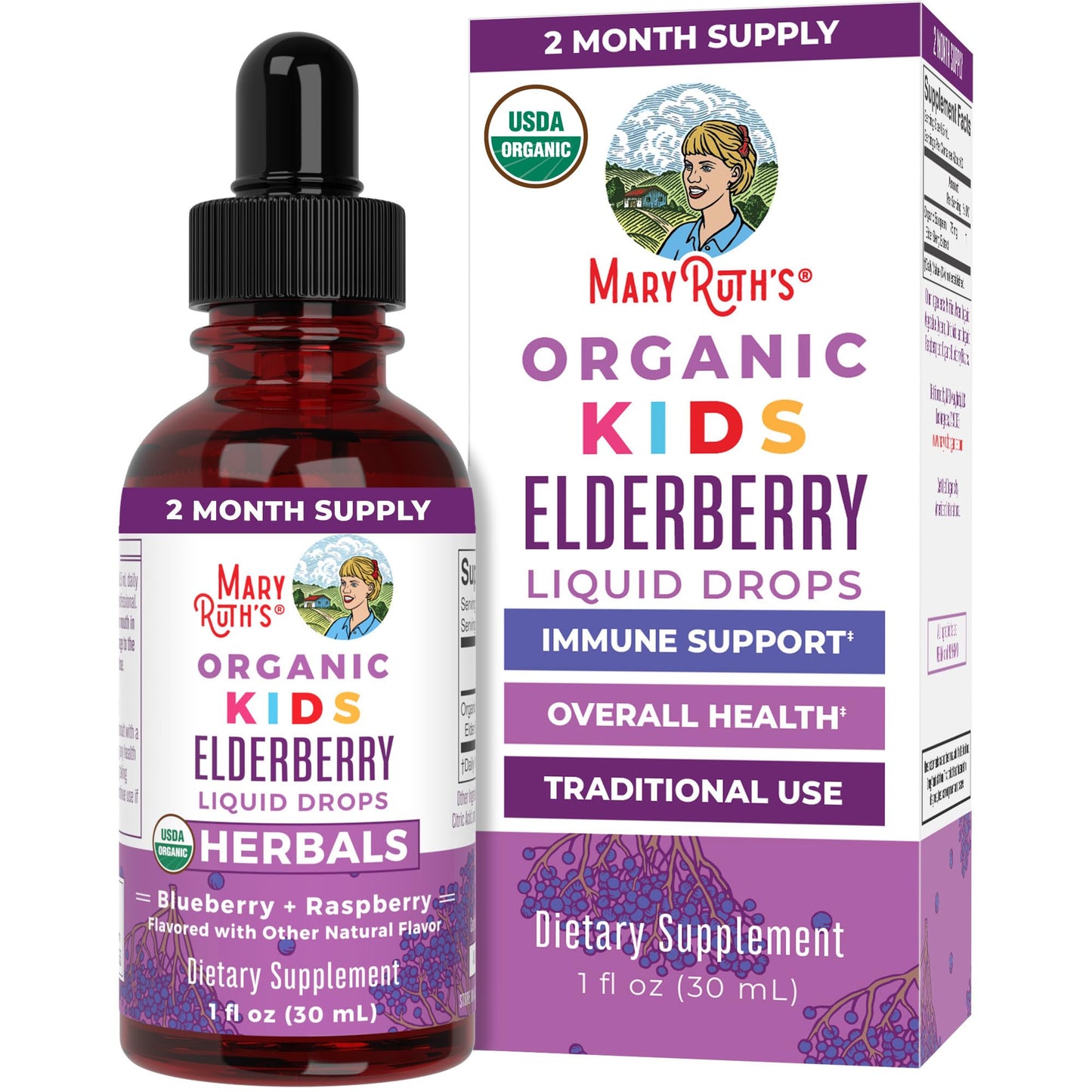 MaryRuth Organics USDA Organic Elderberry Liquid Drops for Kids | Immune Support for Ages 4-13 | 1 oz