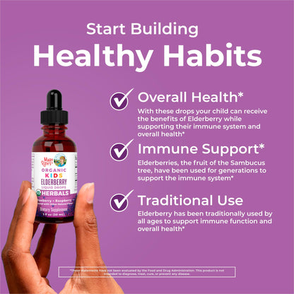 MaryRuth Organics USDA Organic Elderberry Liquid Drops for Kids | Immune Support for Ages 4-13 | 1 oz
