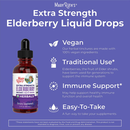MaryRuth Organics Elderberry Syrup Extra Strength – USDA Organic, Sugar Free (2 oz)