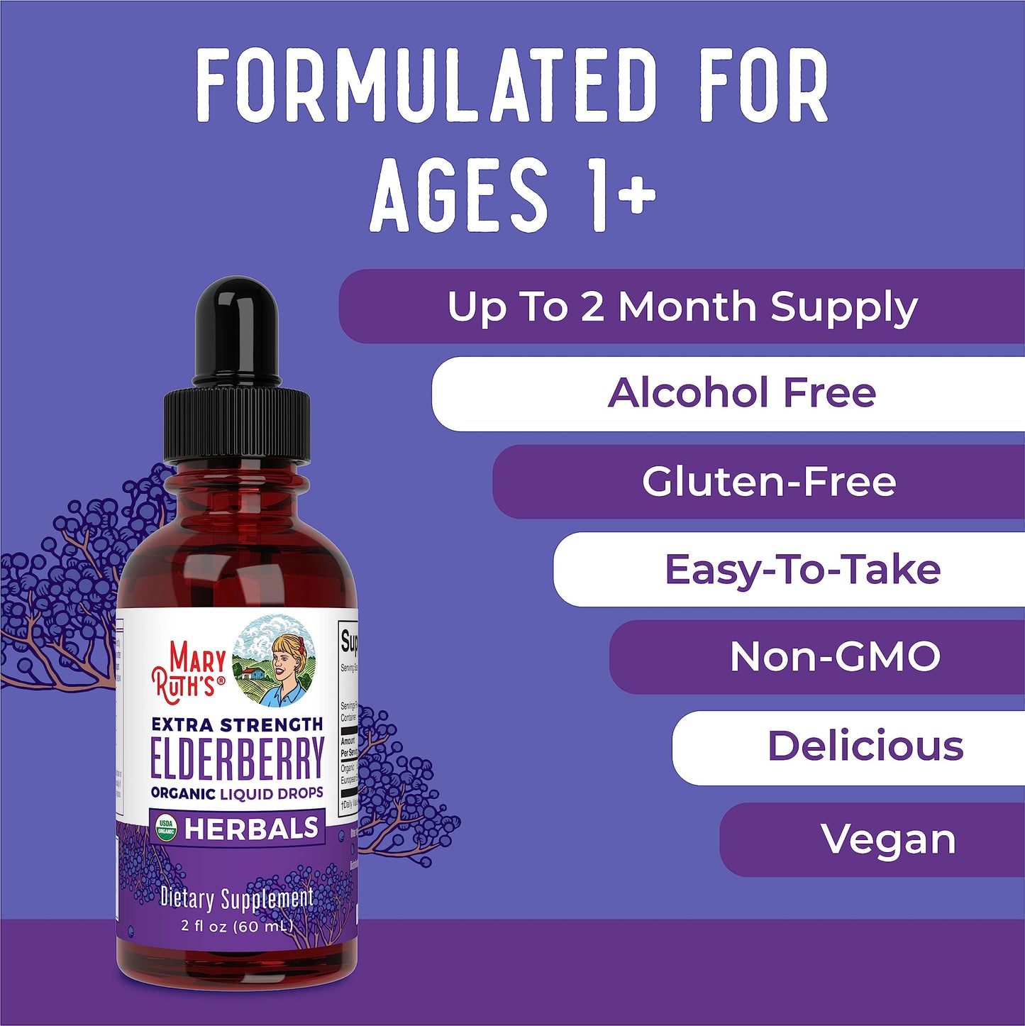 MaryRuth Organics Elderberry Syrup Extra Strength – USDA Organic, Sugar Free (2 oz)