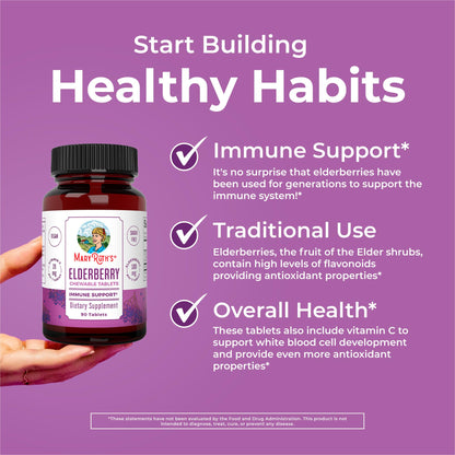 MaryRuth Organics Elderberry Vitamin C Chewable Tablets – Immune Support – 90 Servings – Gluten Free | Non-GMO