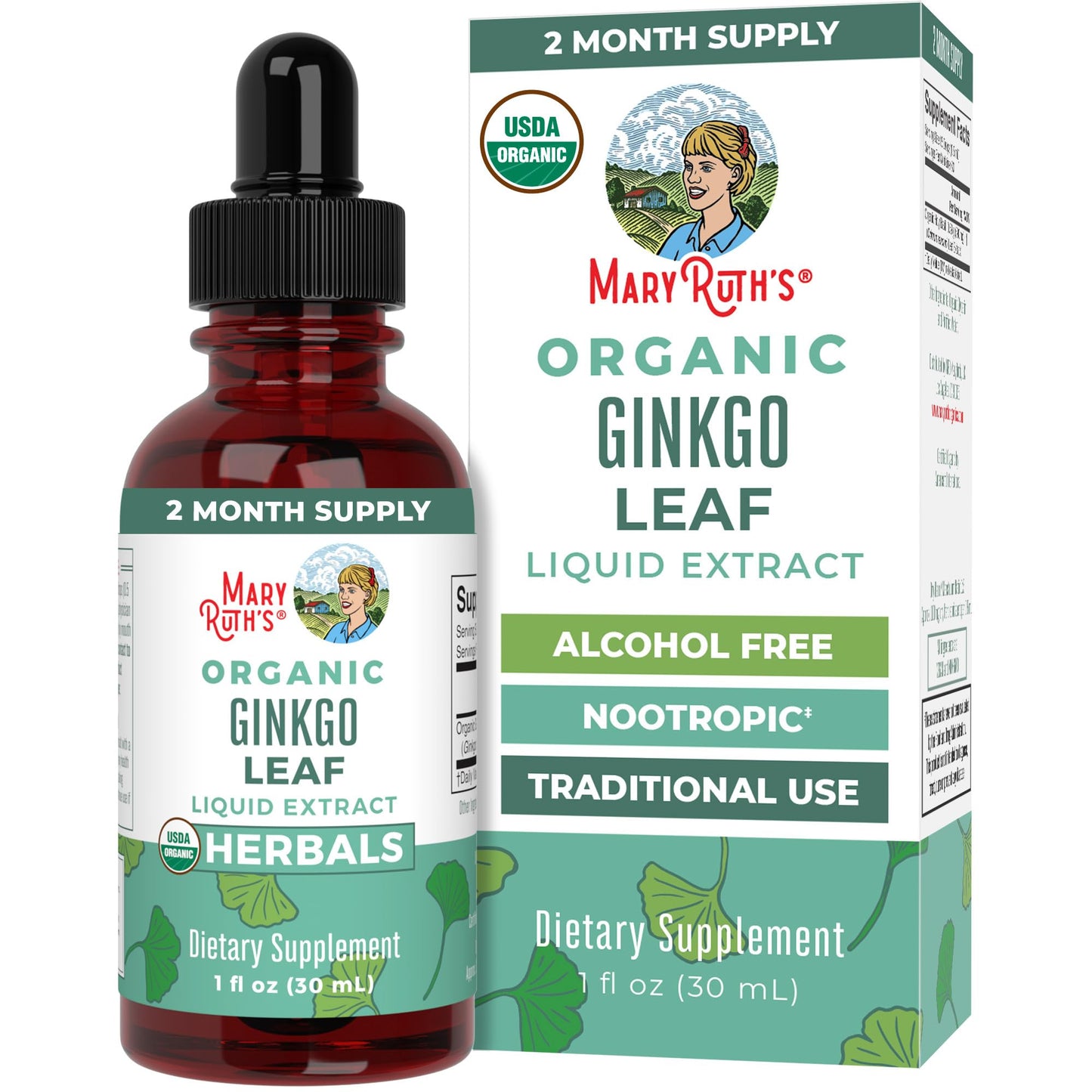 MaryRuth Organics Ginkgo Leaf Liquid Drops | Organic Nootropic Supplement | 60 Servings