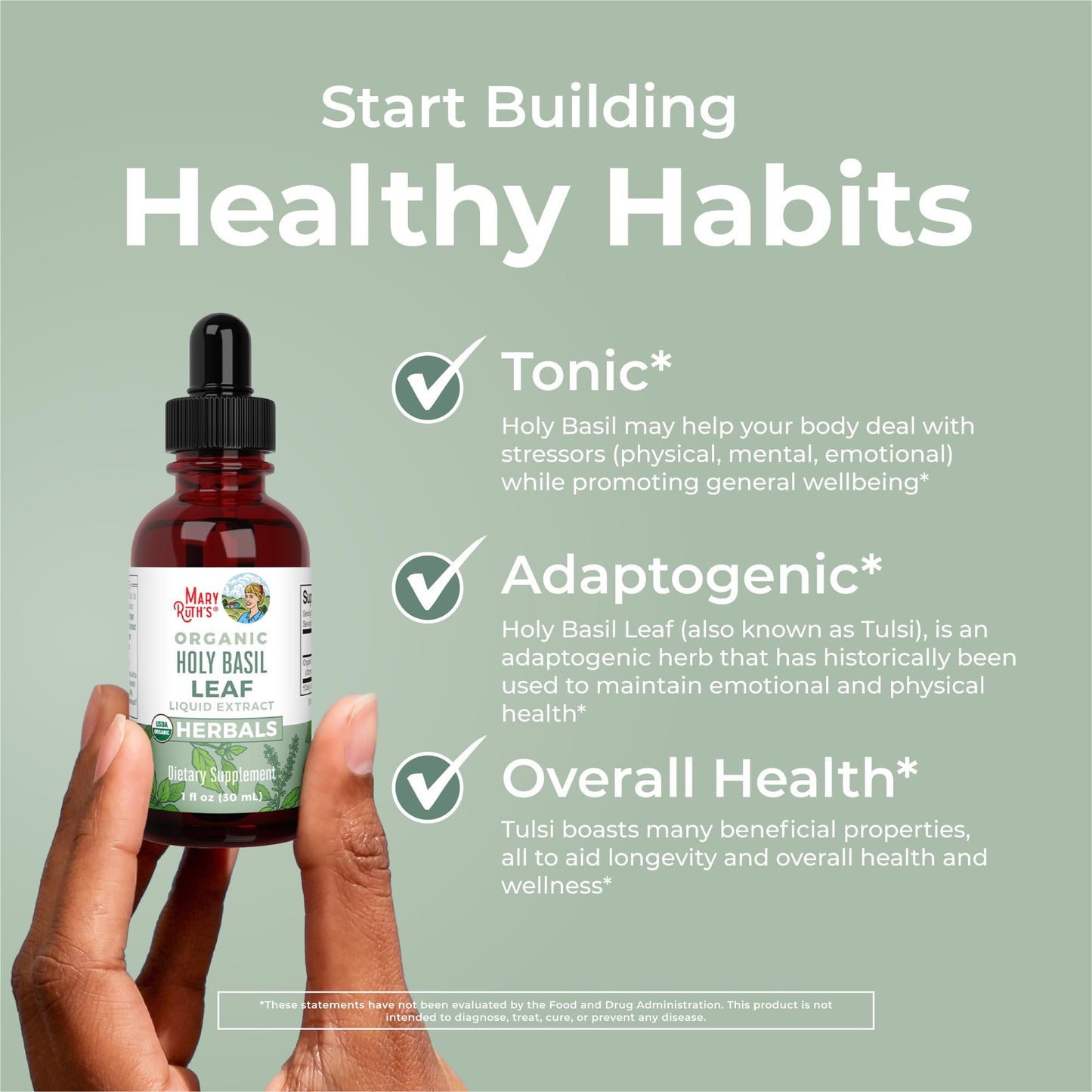 MaryRuth Organics Holy Basil Sugar Free Tulsi Drops | Antioxidant, Digestive Support & Cognitive Function | 1 Fl Oz