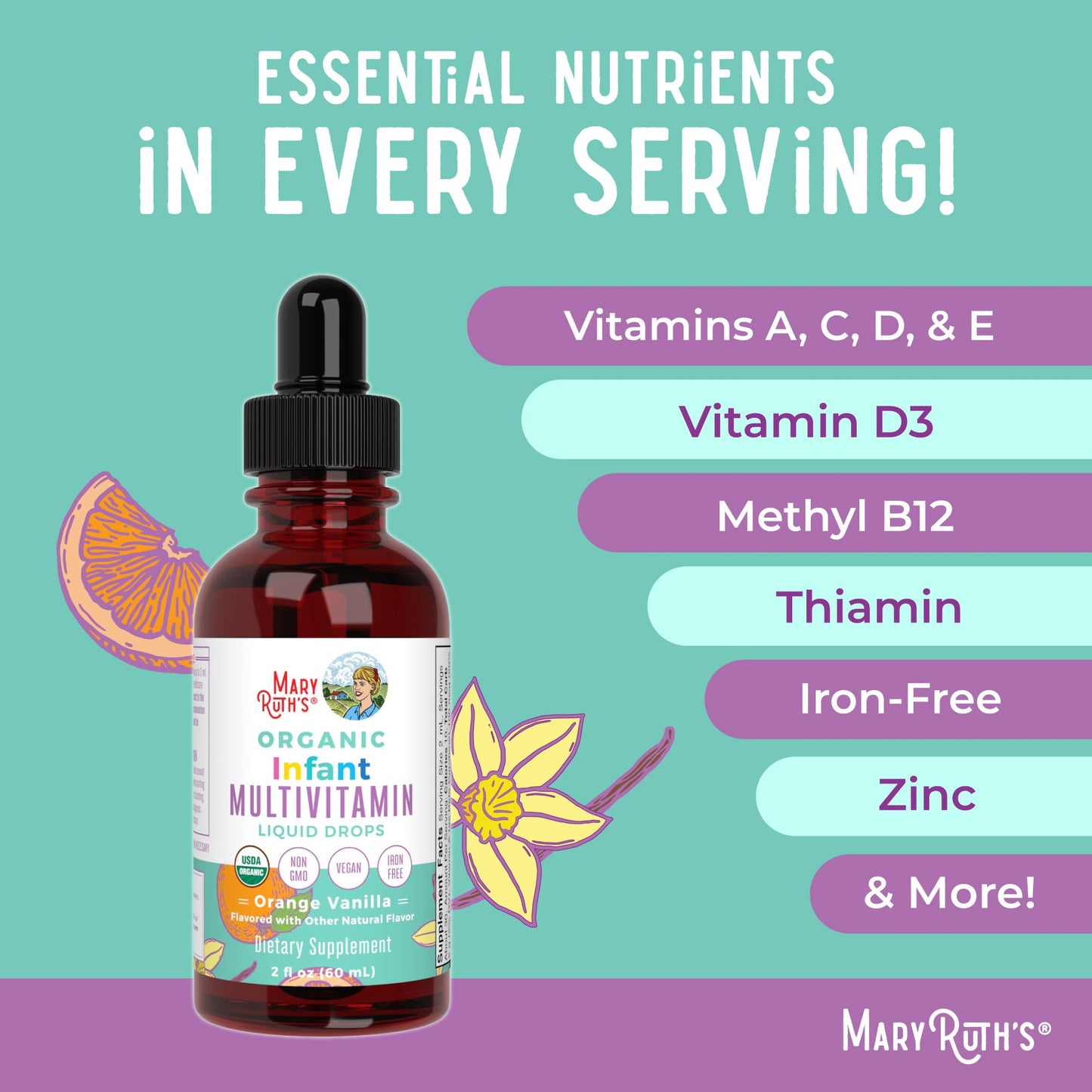MaryRuth Organics Infant Multivitamin Drops – USDA Organic, Vegan, Non-GMO, Gluten Free, 2 oz