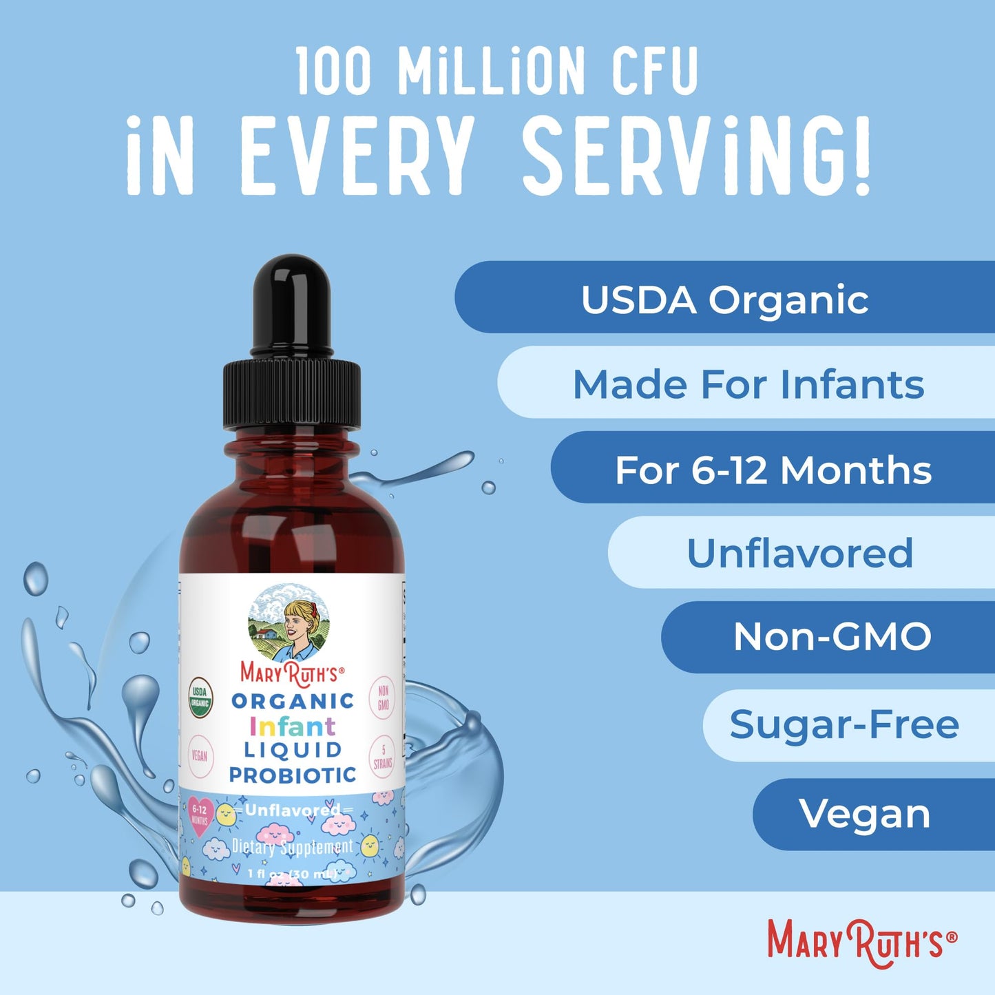 MaryRuth Organics USDA Organic Infant Liquid Probiotic Drops – 125 Servings | Baby Probiotic Drops