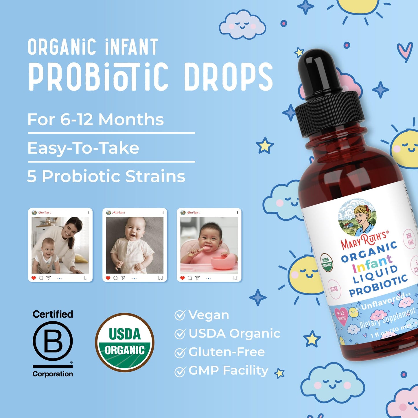 MaryRuth Organics USDA Organic Infant Liquid Probiotic Drops – 125 Servings | Baby Probiotic Drops