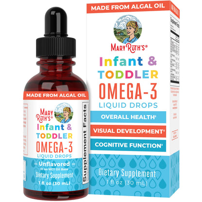 MaryRuth Organics Infant & Toddler Omega-3 Liquid Drops – 200mg DHA / 2mg EPA per Serving | Unflavored | 1 fl oz