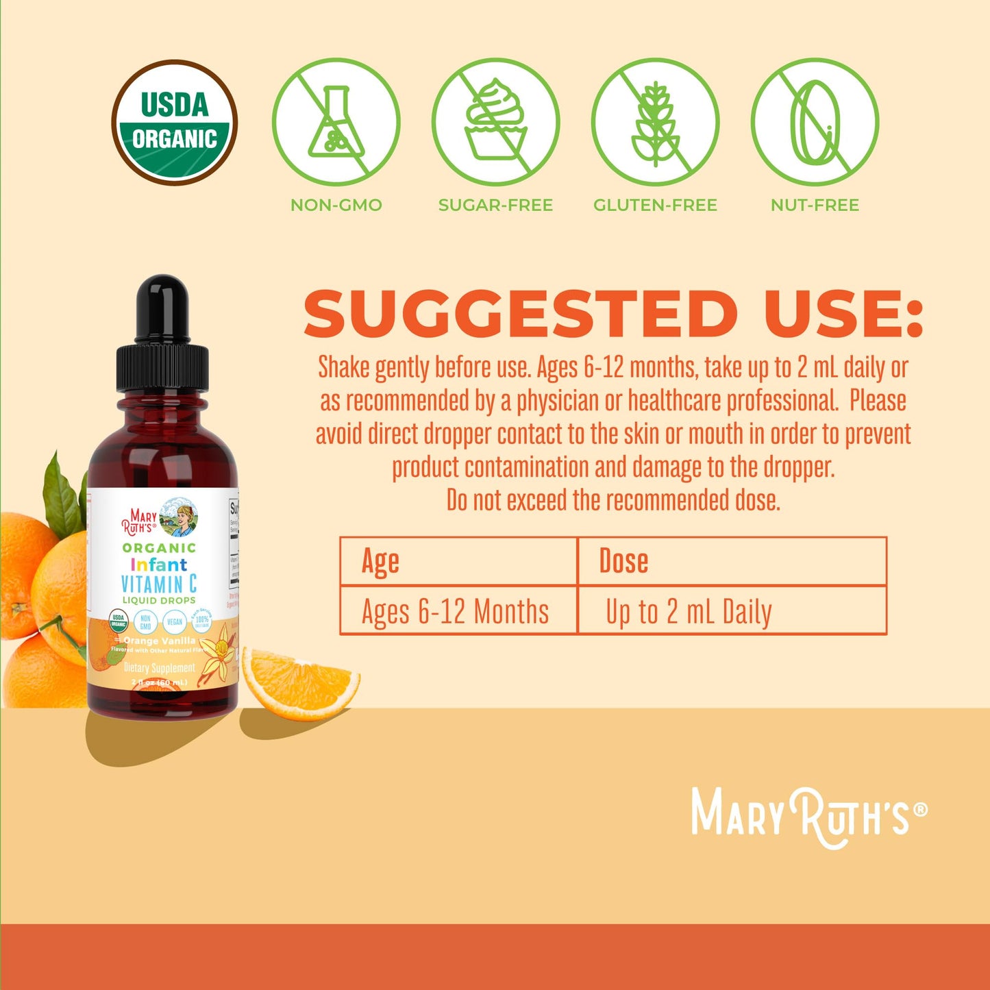 MaryRuth Organics Infant Vitamin C Drops – 2 oz | USDA Organic, Vegan, Non-GMO