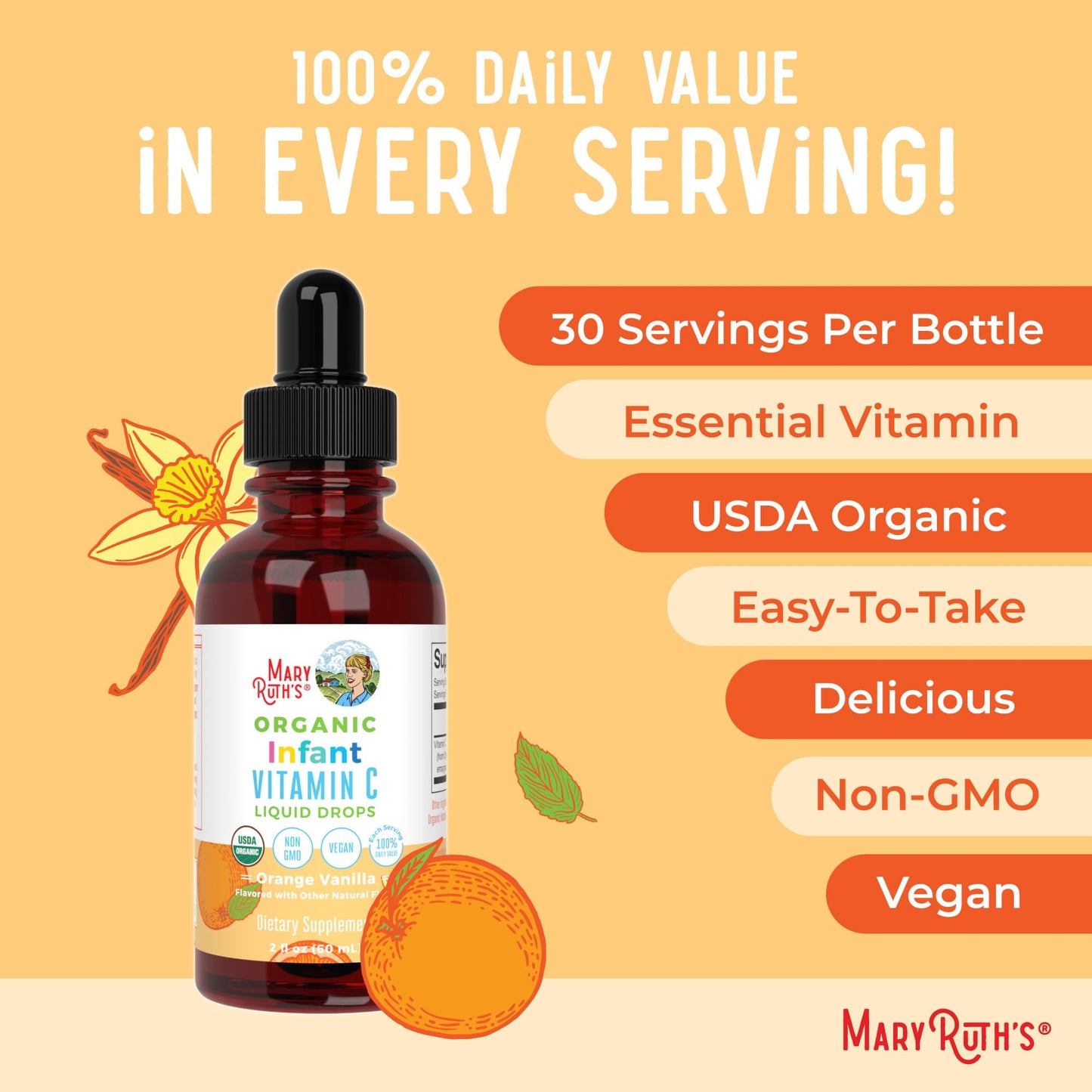 MaryRuth Organics Infant Vitamin C Drops – 2 oz | USDA Organic, Vegan, Non-GMO