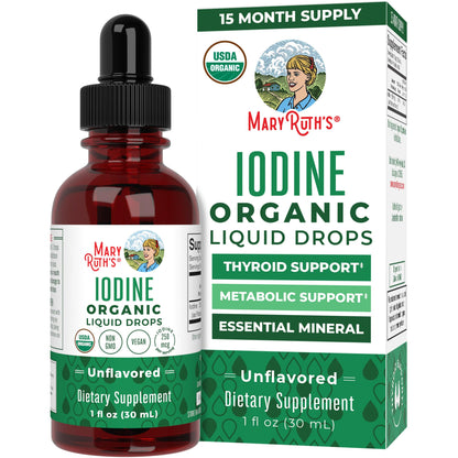 MaryRuth Organics Iodine Liquid Drops | Potassium Iodide, 1oz, 450 Servings, 1-Year Supply | Thyroid Health, USDA Organic, Vegan, Non-GMO, Gluten Free