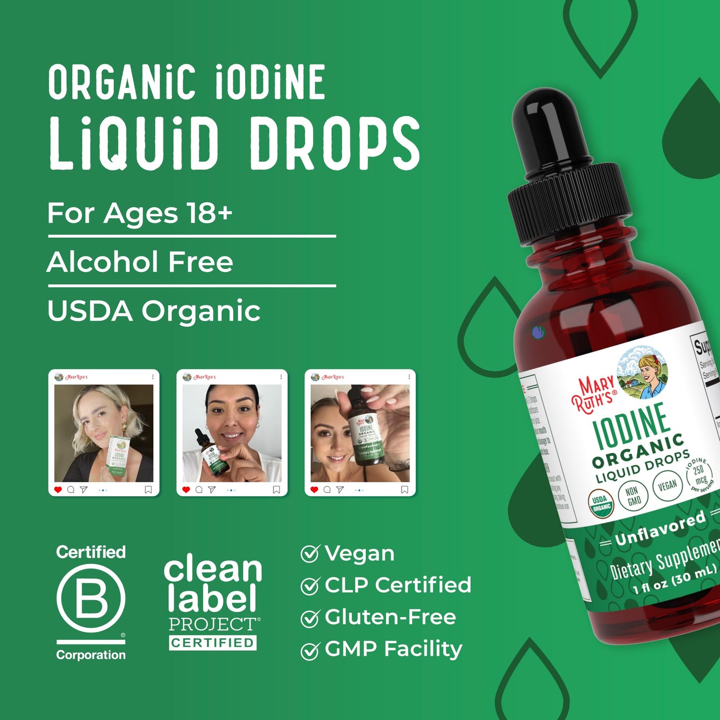 MaryRuth Organics Iodine Liquid Drops | Potassium Iodide, 1oz, 450 Servings, 1-Year Supply | Thyroid Health, USDA Organic, Vegan, Non-GMO, Gluten Free