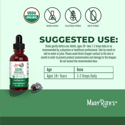MaryRuth Organics Iodine Liquid Drops | Potassium Iodide, 1oz, 450 Servings, 1-Year Supply | Thyroid Health, USDA Organic, Vegan, Non-GMO, Gluten Free