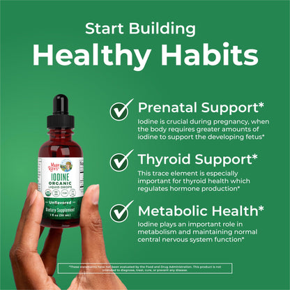 MaryRuth Organics Iodine Liquid Drops | Potassium Iodide, 1oz, 450 Servings, 1-Year Supply | Thyroid Health, USDA Organic, Vegan, Non-GMO, Gluten Free