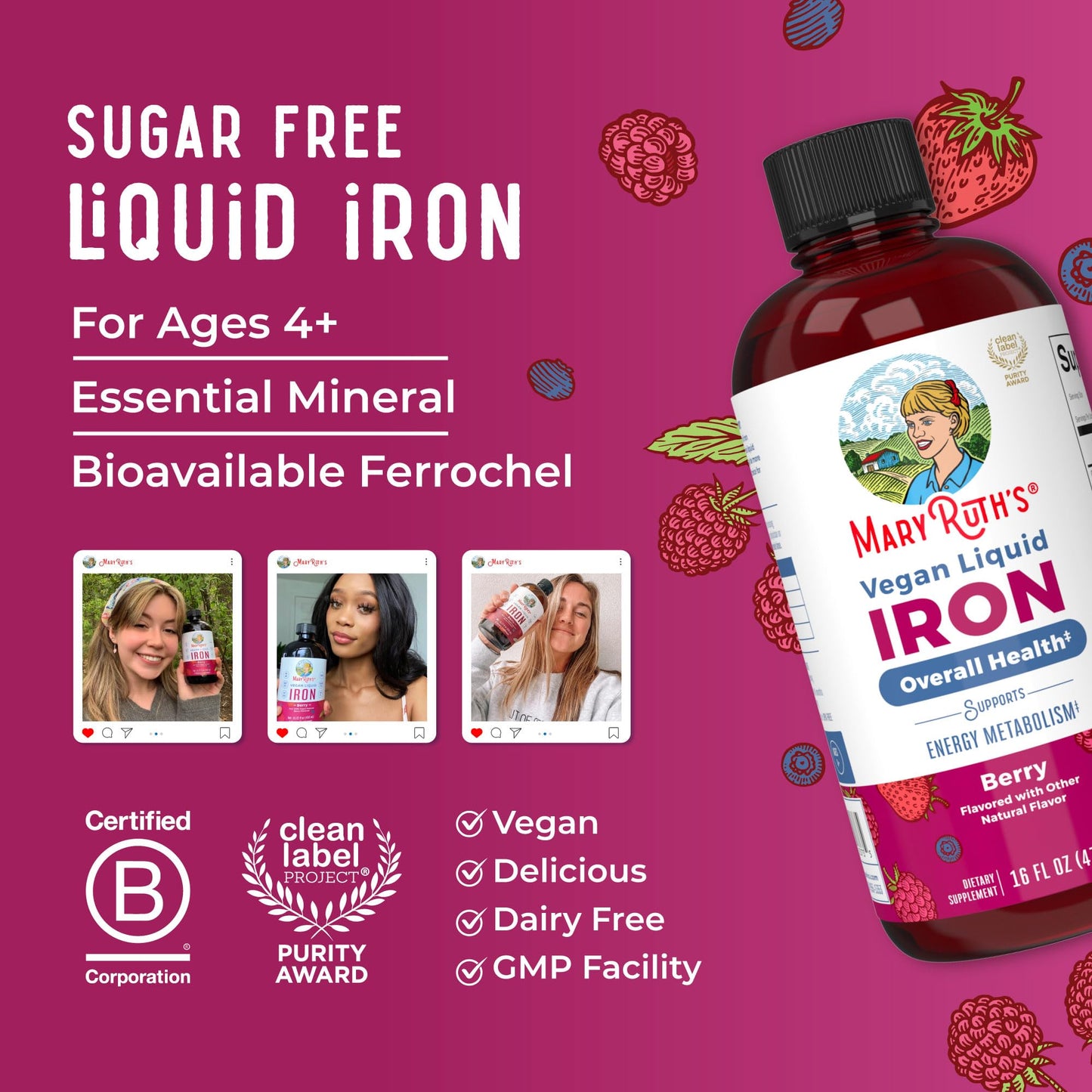 MaryRuth Organics Iron Supplement for Women Men & Kids | Liquid Iron