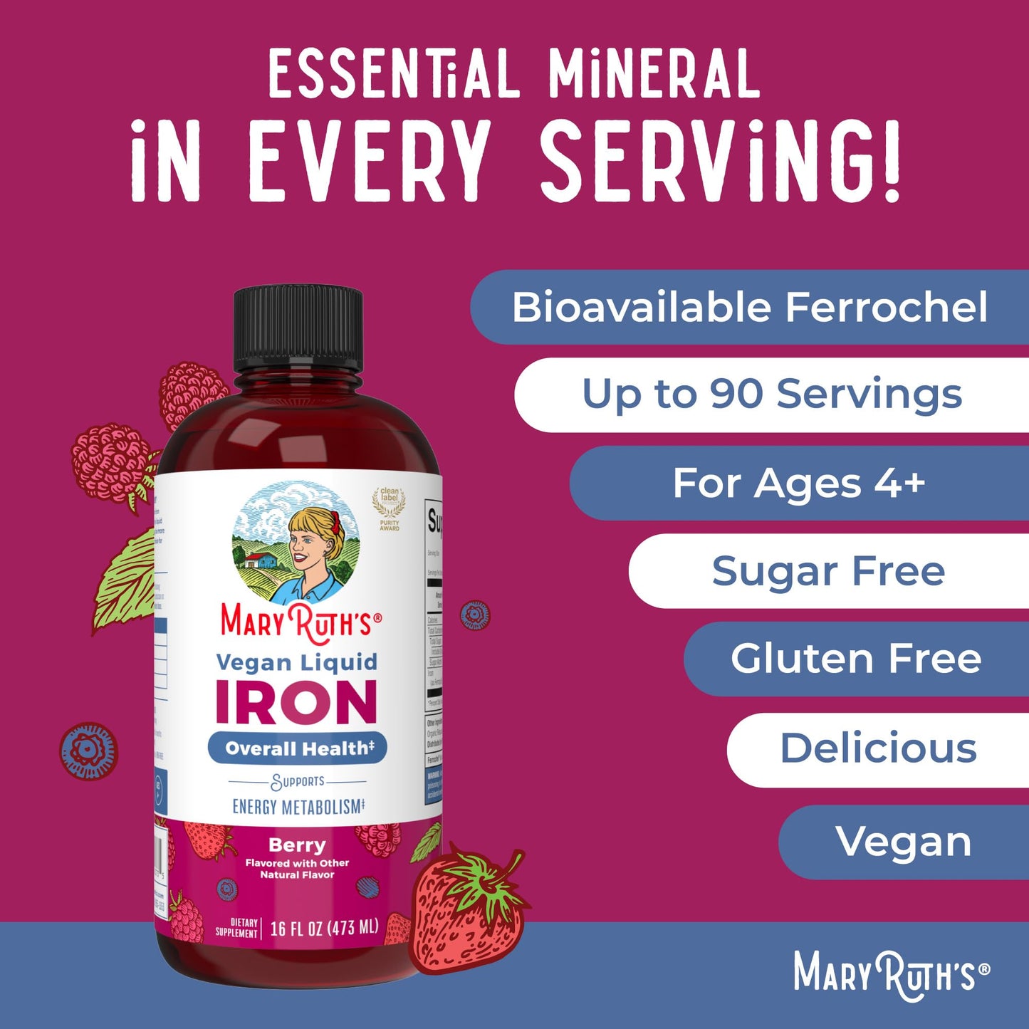MaryRuth Organics Iron Supplement for Women Men & Kids | Liquid Iron