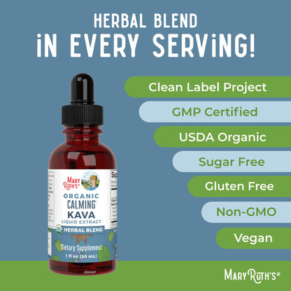 MaryRuth Organics Calming Kava Drops – USDA Organic, Vegan, Non-GMO, 30 Servings