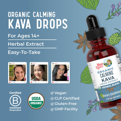 MaryRuth Organics Calming Kava Drops – USDA Organic, Vegan, Non-GMO, 30 Servings