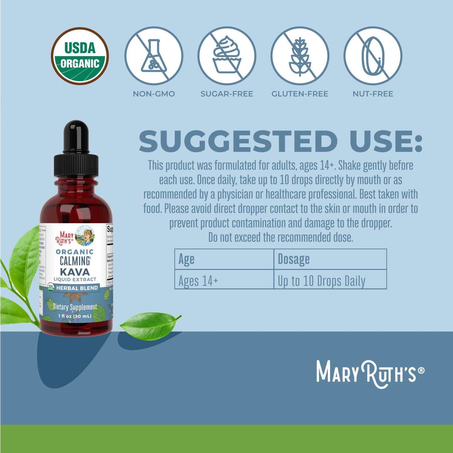 MaryRuth Organics Calming Kava Drops – USDA Organic, Vegan, Non-GMO, 30 Servings