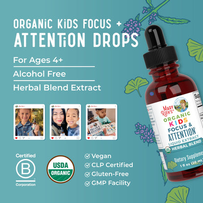 MaryRuth Organics Kids Focus Drops | USDA Organic | Ginkgo & Rhodiola