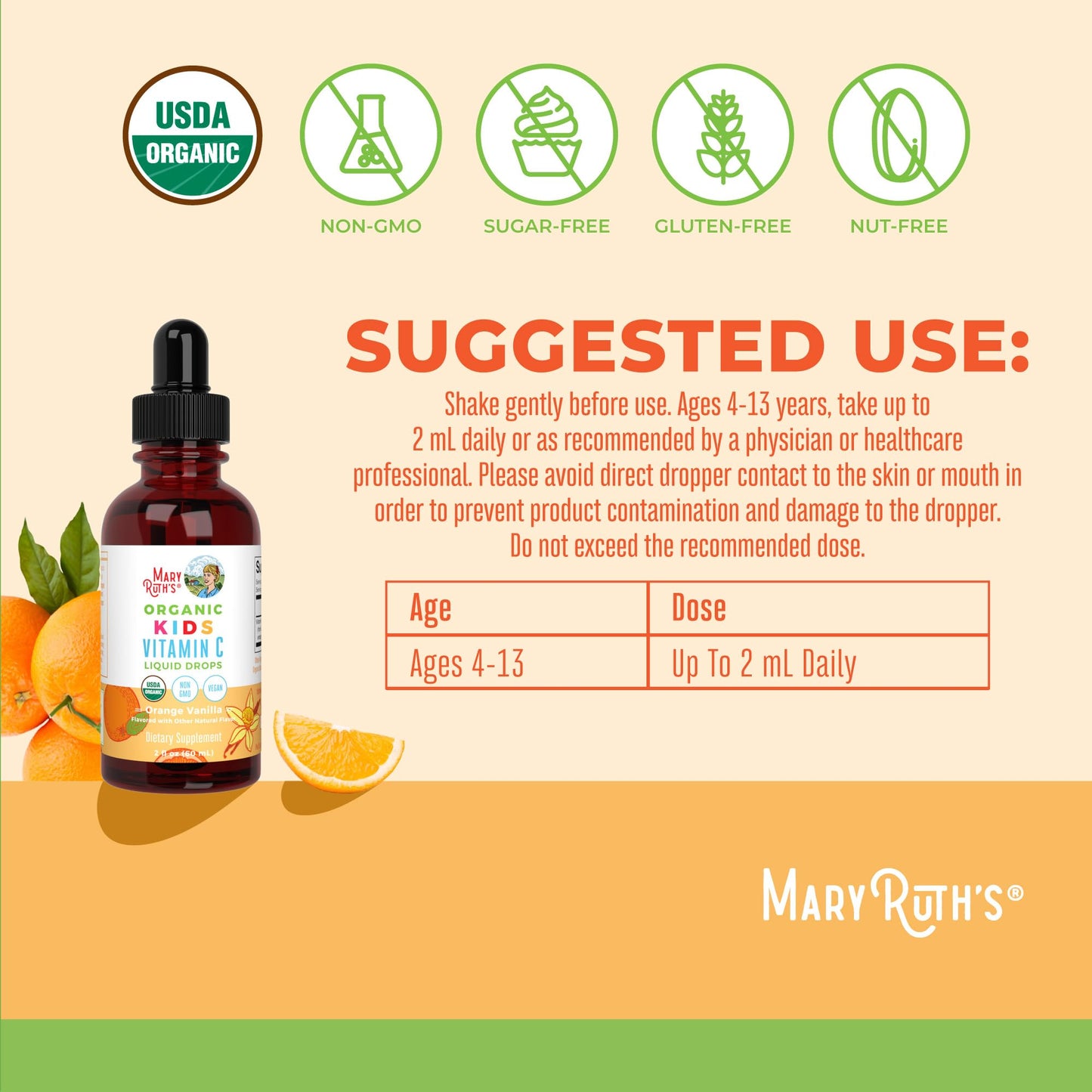 MaryRuth Organics Kids Vitamin C Drops – Vegan Immune Support for Ages 4-13 (2 oz)