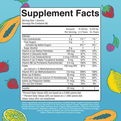 MaryRuth Organics Kids Multivitamin Gummies – 60 Count, Sugar Free, Vegan, Ages 2+, 1 Gummy/Day