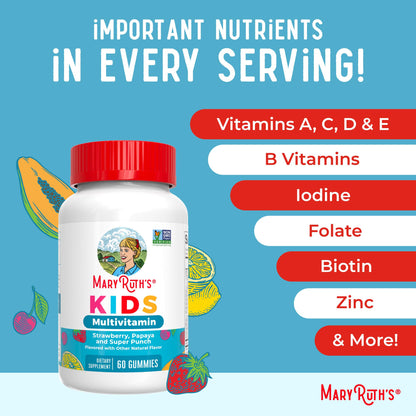 MaryRuth Organics Kids Multivitamin Gummies – 60 Count, Sugar Free, Vegan, Ages 2+, 1 Gummy/Day
