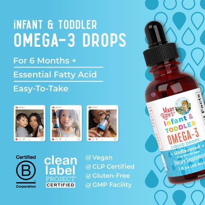 MaryRuth Organics Infant & Toddler Omega-3 Liquid Drops – 200mg DHA / 2mg EPA per Serving | Unflavored | 1 fl oz