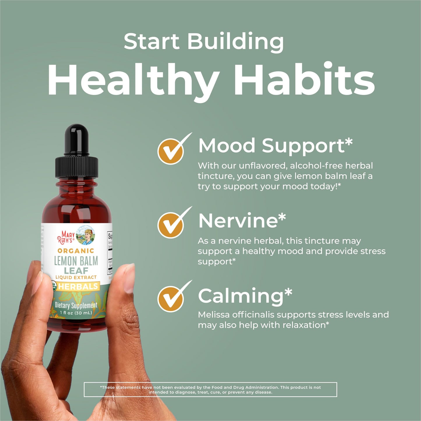 MaryRuth Organics Lemon Balm Leaf Liquid Extract | Mood Support, Relaxation | USDA Organic | 1 Fl Oz