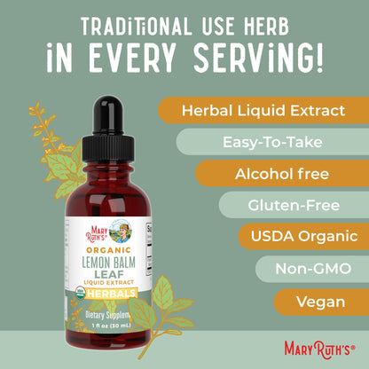MaryRuth Organics Lemon Balm Leaf Liquid Extract | Mood Support, Relaxation | USDA Organic | 1 Fl Oz