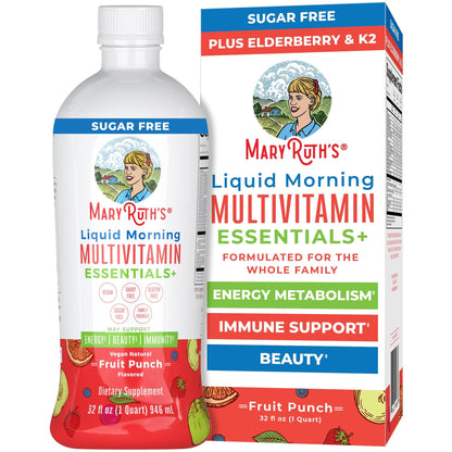 MaryRuth Organics Liquid Morning Multivitamin Essentials+ – Vegan, Sugar Free, 32 oz | Immune & Energy Support