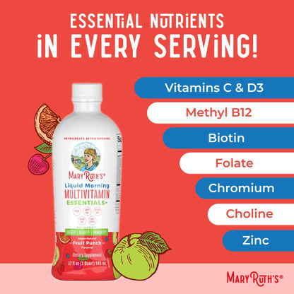 MaryRuth Organics Liquid Morning Multivitamin Essentials+ – Vegan, Sugar Free, 32 oz | Immune & Energy Support