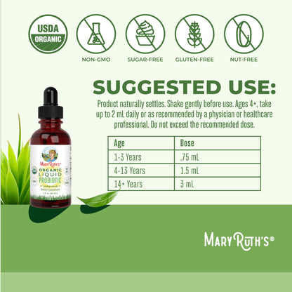 MaryRuth Organics USDA Organic Liquid Probiotic | Digestive Health | 2 oz Travel Size