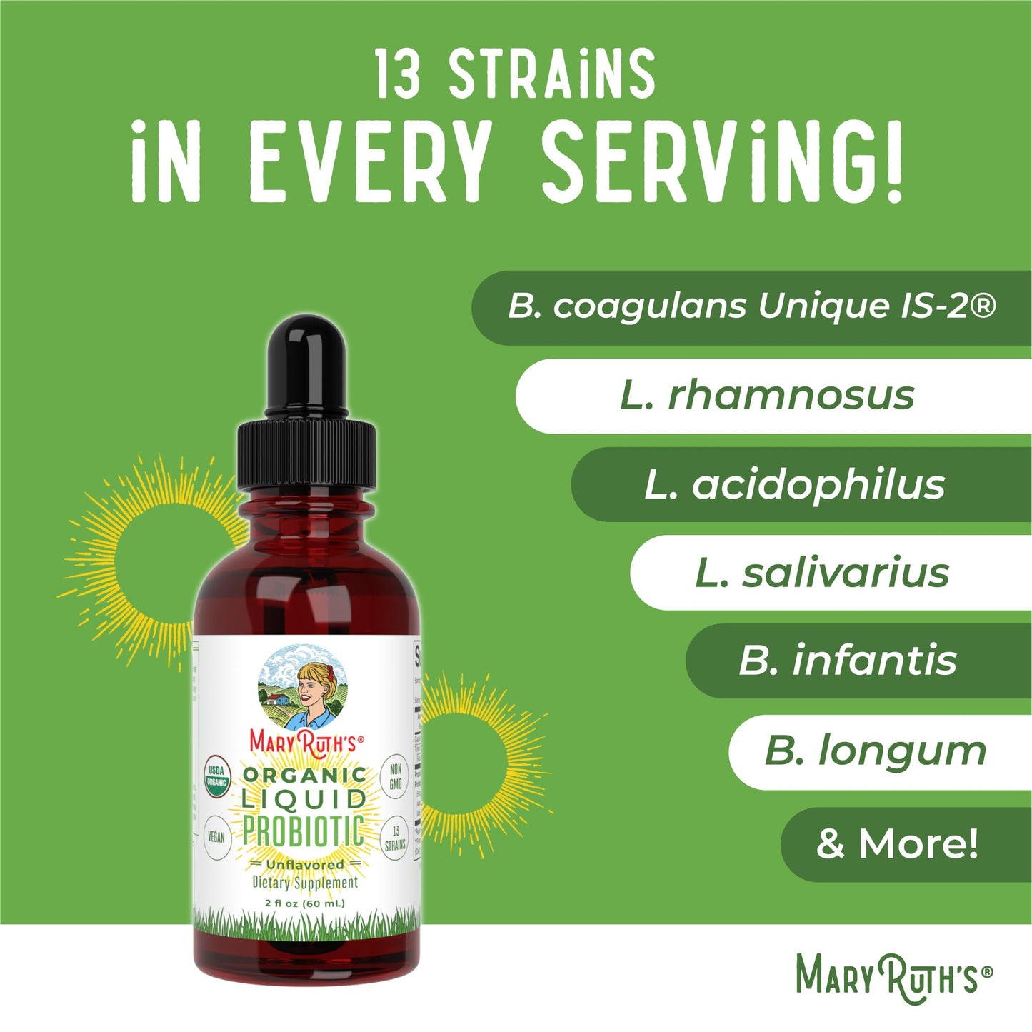 MaryRuth Organics USDA Organic Liquid Probiotic | Digestive Health | 2 oz Travel Size