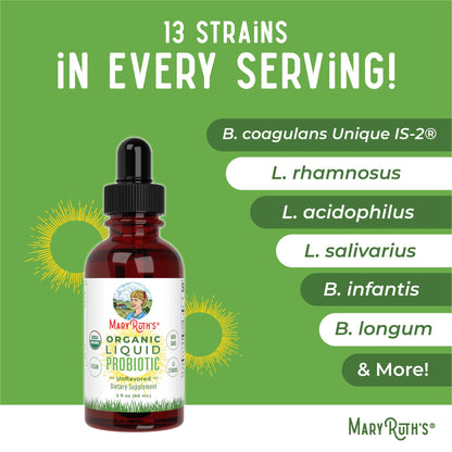 MaryRuth Organics USDA Organic Liquid Probiotic | Digestive Health | 2 oz Travel Size