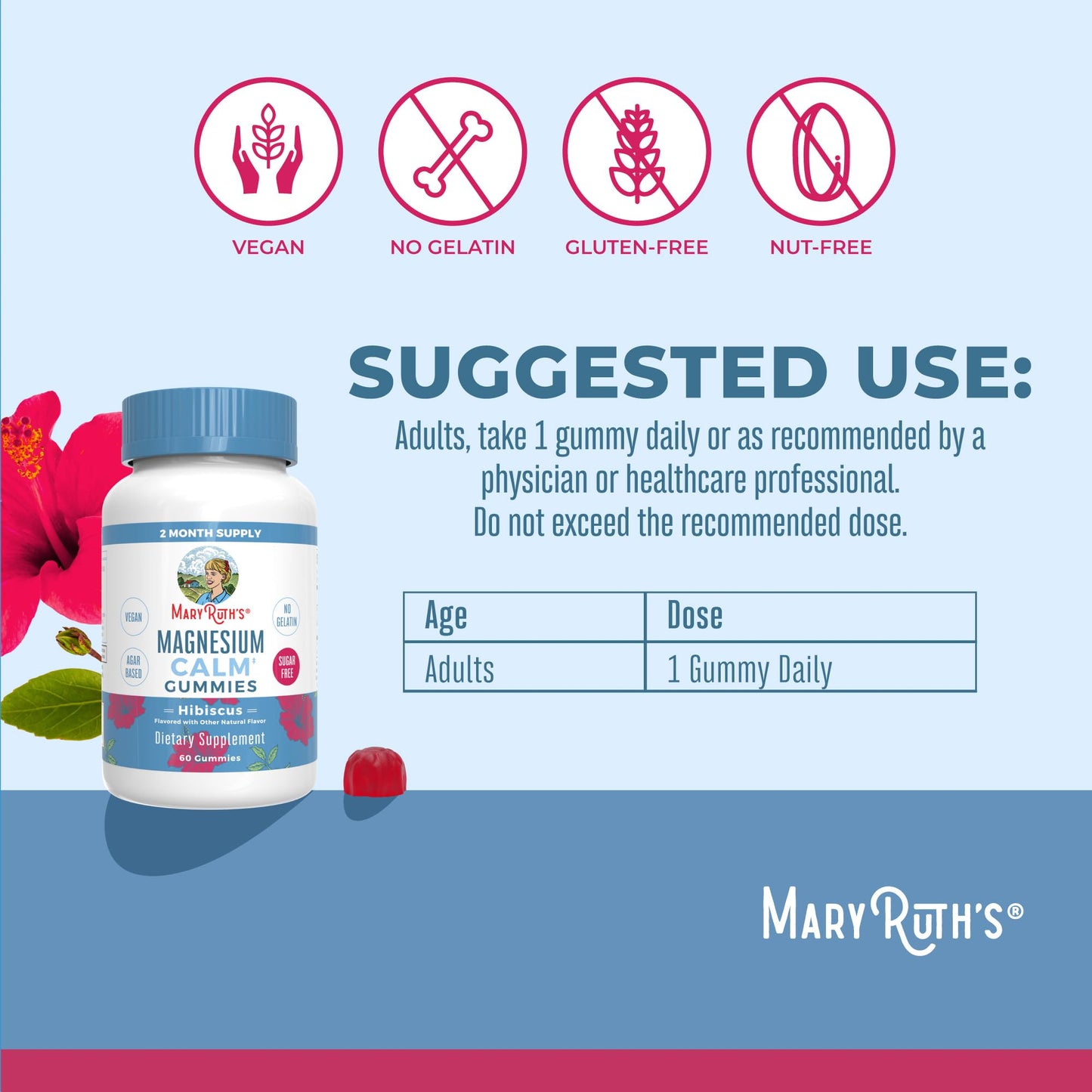 MaryRuth Organics Calm Magnesium Gummies | 60 Count (2-Month Supply) | Sugar Free, Vegan