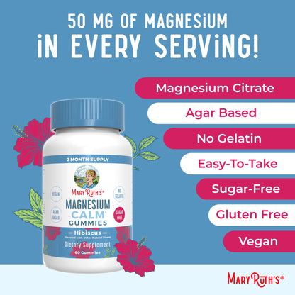 MaryRuth Organics Calm Magnesium Gummies | 60 Count (2-Month Supply) | Sugar Free, Vegan