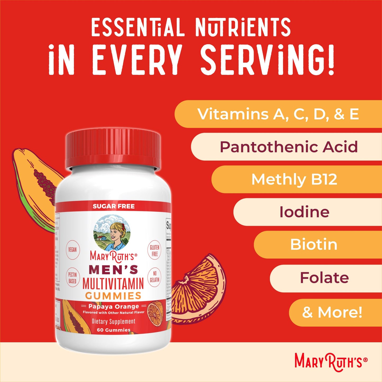 MaryRuth Organics Men's Multivitamin Gummies – Vegan, Non-GMO, Gluten Free | 60 Count