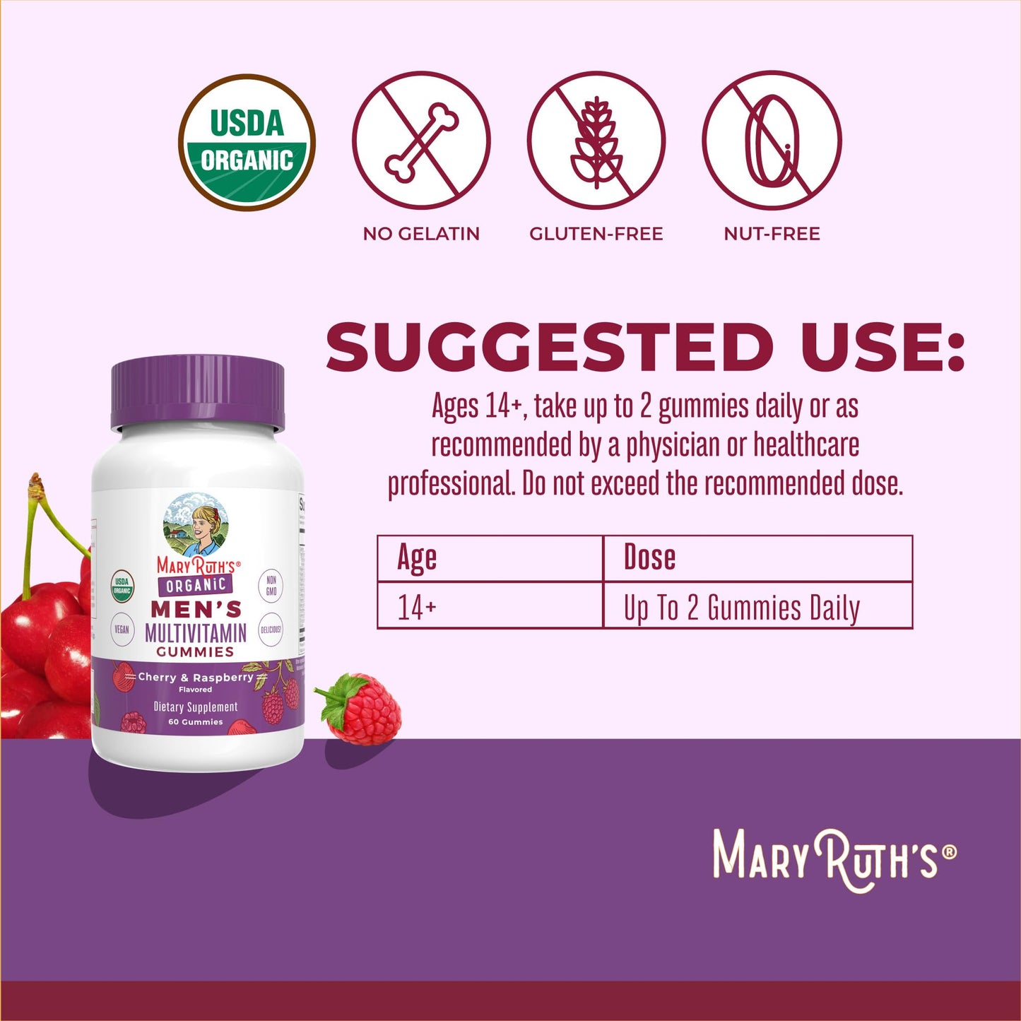 MaryRuth Organics Men's Vitamin Gummy | USDA Organic Vegan Multivitamin for Immune Support | Non-GMO | Gluten Free | 60 Count